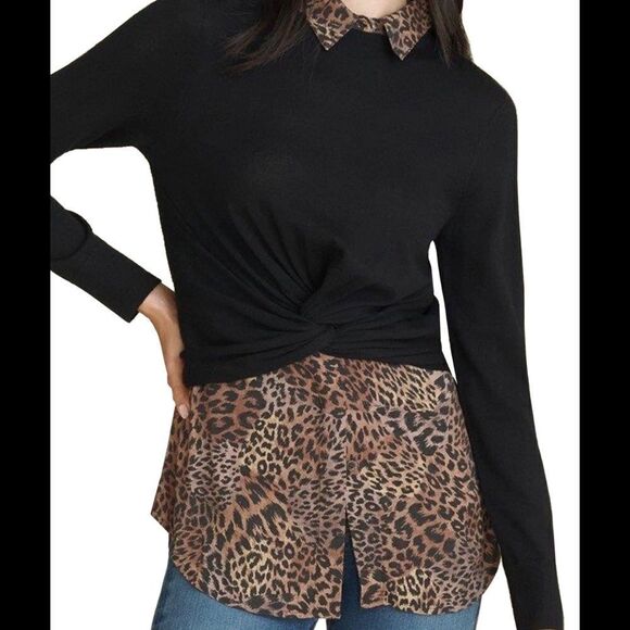 VERONICA Beard Animal Print Layered Sweater Shirt Mixed Media Mocha Mousse NWT - Picture 5 of 10